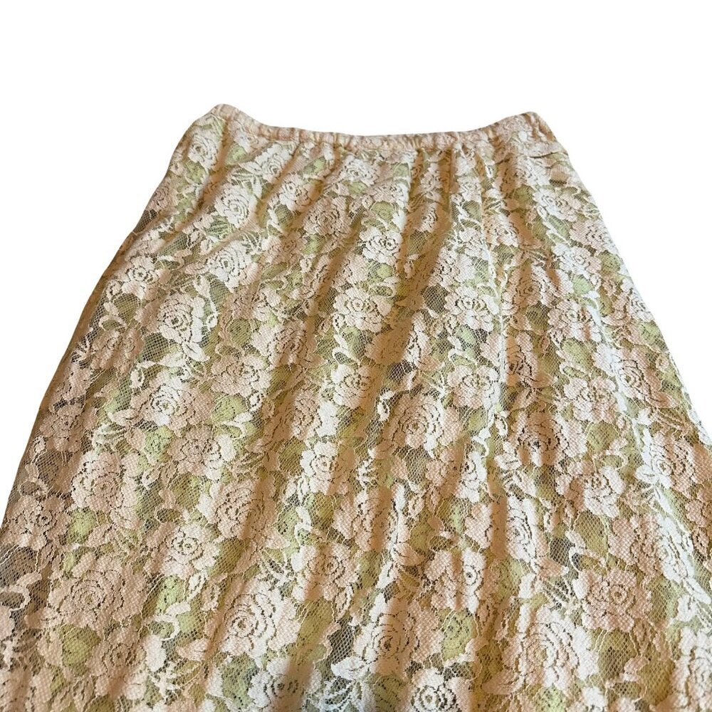 Free People FP One Solene Creme Peach High Low Maxi Skirt Stretch Lace Med NWT - Picture 10 of 14
